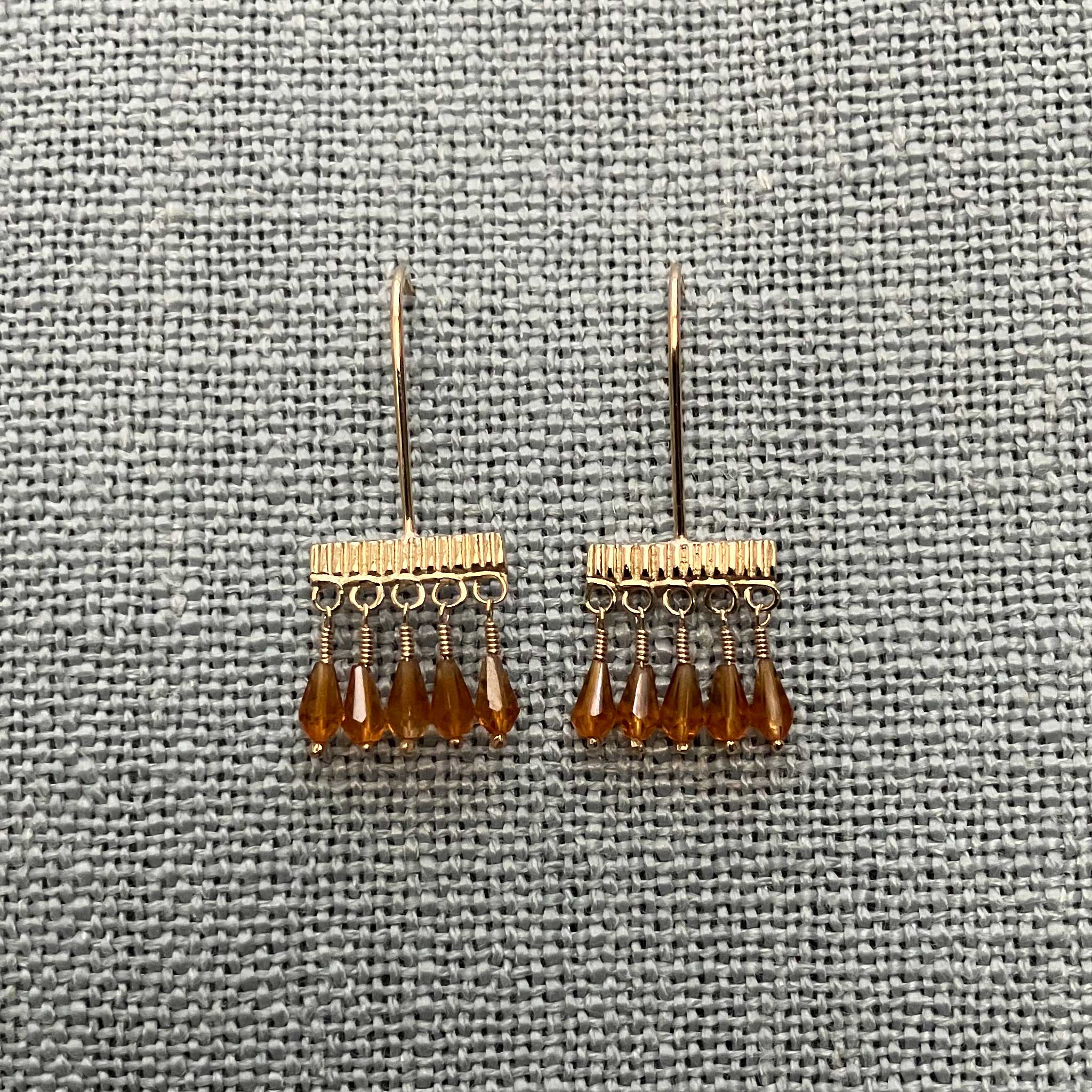 Long Line Gold Drop Earrings with Madeira Citrine